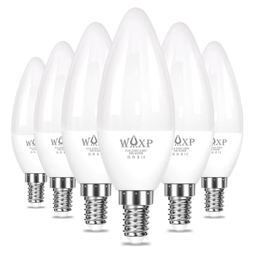WAXP E14 Led Light Bulb Cool White 40W Equivalent 500 Lumen 5W Small Screw Light Bulbs 6500K SES LED Candle Lightbulbs Non-dimmable Pack of 6
