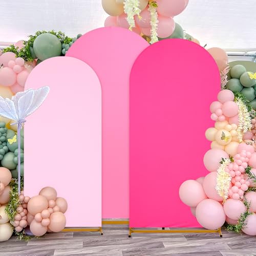 Image of SoarDream Wedding Arch Cover Pink Lavender Double-Sided Spandex Fitted Wedding Arch Stand Covers Set of 3 Round Top Blushing Chiara Arch Covers 6FT 6.6FT 7.2FT for Wedding Party Decor