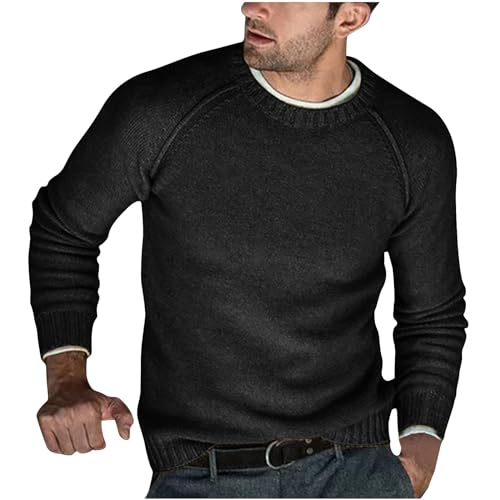 Mens Fall and Winter Casual Sweater Slim Fit Solid Crewneck Pullover Tops Soft Warm Long Sleeve Knit Sweaters