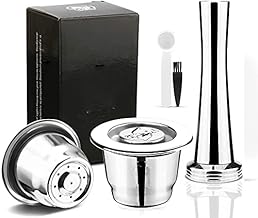 Reusable Espresso Coffee Capsules Compatible for Nespresso machines,Refillable Capsule Pods, Reusable Stainless Steel Filter, Reusable Coffee Capsule + Spoon + Brush (2 capsule with Tamper)