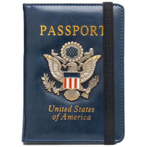 Paxilio RFID Passport Holder for Travel Leather Passport Cover RFID Blocking Slim Durable Passport Wallet Organizer for Men Women Travel-Friendly Case (Blue)