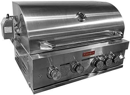 Cycence CY-GR0434CV-R 32 Inch 4 Burner Professional Built-In Gas Grill, LPG or Natural Gas, Professional Stainless Steel with Free Rotisseries Kit