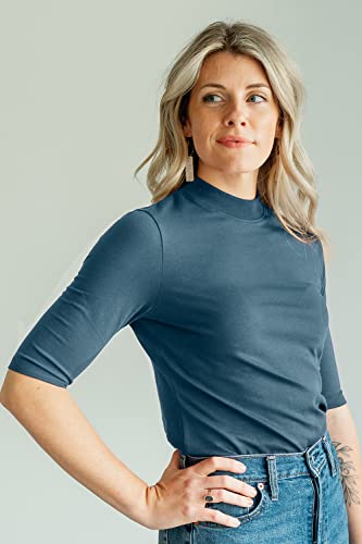 Women's Organic Pima Cotton Half Sleeve Mock Neck T-Shirt4