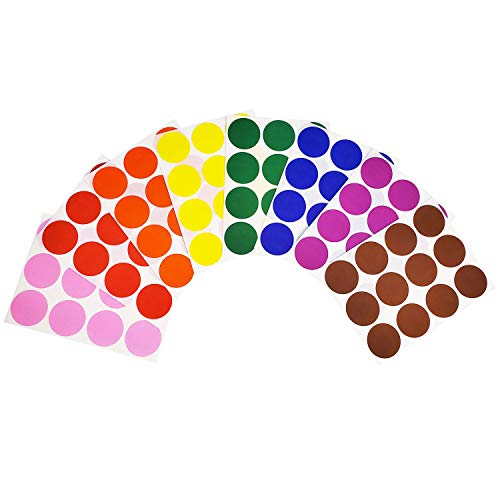 Adhesive Dot Stickers (1.5 Inch) - 384 Pack - Color Coded Circle Labels for Home, School, Office, Organization  Assorted Round Sticky Dots in Red, Pink, Orange, Yellow, Brown, Green, Purple & Blue