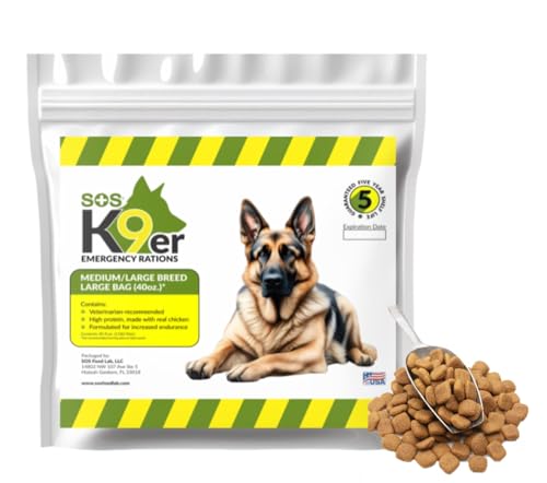 SOS Food Lab Emergency Dog Food Ration (40 Oz) - Pet Food Contains High Protein Chicken for Any Size Dog Breed - Ready to Eat Dry or Add Water - 5 Year Shelf Life - Formulated for Increased Endurance