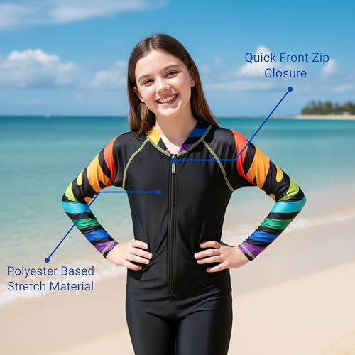 Image of ZIUM Girls 4 Way Lycra Swimsuit Cum Diving Suit with Print & Plain Options