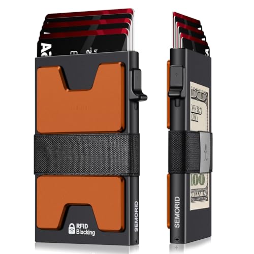 Image of SEMORID Slim Aluminum Card Holder Wallet for Men, Durable Expandable Backplate, RFID Blocking Minimalist Metal Pop Up Wallet, Holds 12+ Cards Plus Cash