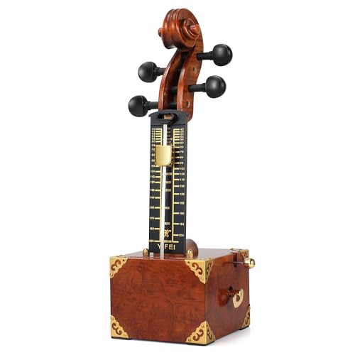 Métronome en bois massif fabriqué à la main – Design vintage inspiré du violon avec accents dorés, mouvement mécanique de précision et finition de...