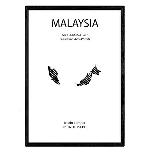 Affiche Nacnique de la Malaisie. Lames de pays et de continents du monde. Taille A4 avec cadre