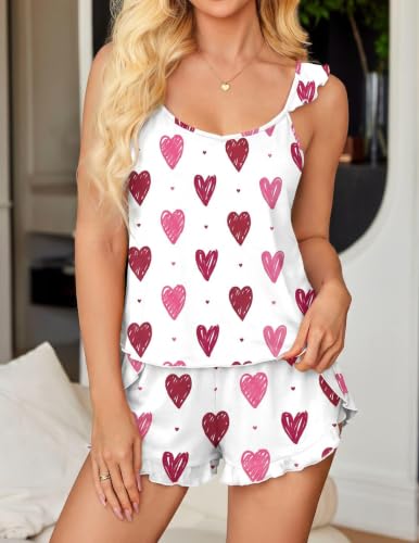 Image of Ekouaer Pajamas for Women set 2 Piece Ruffle Tank Top Split Leg Cami Shorts