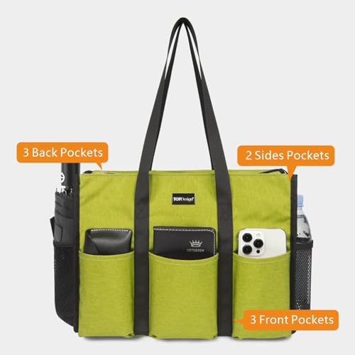Image of TOPDesign Utility Water Resistant Tote Bag with 13 Pockets, Top Zipper Closure & Thick Bottom Support, for Working Women