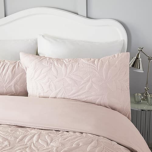 Serene - Blush Pink Leaf Embossed Duvet Cover - Double Bedding Size (200 x 200cm) - Soft Touch - Leaf/Leaves Embroidery Duvet Cover in Blush Pink - Luxury Bedding Set - Luana Collection - Image 2