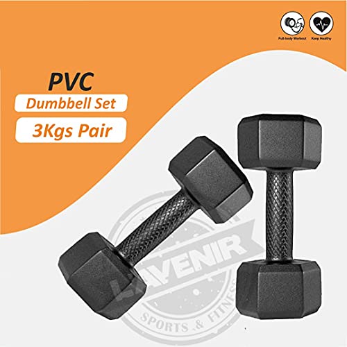 Image of L'AVENIR FITNESS Hex Shape Set of PVC Dumbbell - Pair of 3kg Dumbbell Set - Best for Home Gym Work-Out