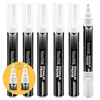 NimNik Chalk Marker Pens White - 6mm Reversible Nib - Wet Wipe Liquid Chalk Pens for Glass, Windows - 6 Pack