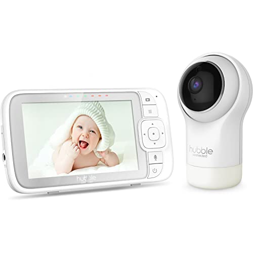 Image of Hubble Connected Nursery View Pro Local Baby Monitor with Large 5-inch Parent Unit Viewer, Preloaded soothing sounds, white noise content, White