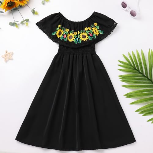 Mexican Dress for Toddler Girls Sunflower Embroidered Off Shoulder Traditional Mexico Dresses Cinco de Mayo Vestidos2
