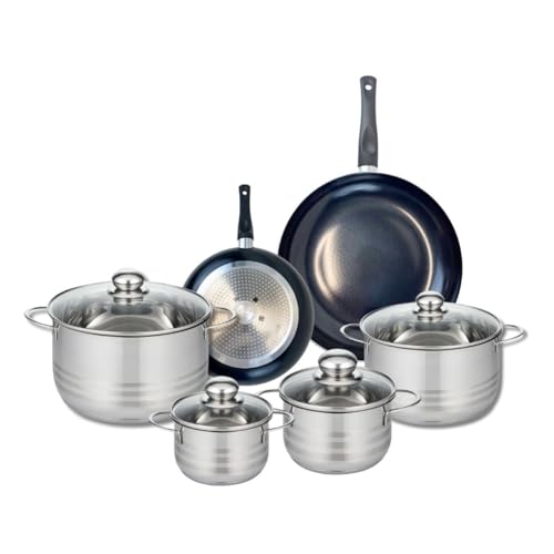 ELO 9727750 Elo Prima Brillant, acero inoxidable, inducción, 6 piezas, juego de 2 sartenes de cocina 20 y 28 cm y 4 ollas 14, 16, 20 y 24 cm