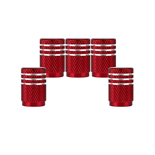 SENZEAL 5pcs Argent Autour de Moto en Aluminium Bouchons de Valve Pneu Caps Rouge