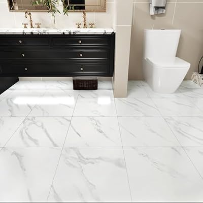 WESTICK White Marble Peel and Stick Floor Tile for Bathroom Waterproof Flooring Tiles Matte Marble Sticky Tiles Floor Self Adhesive Vinyl Flooring Tile for Kitchen Bedroom Camper 5 PCS 12"x12"