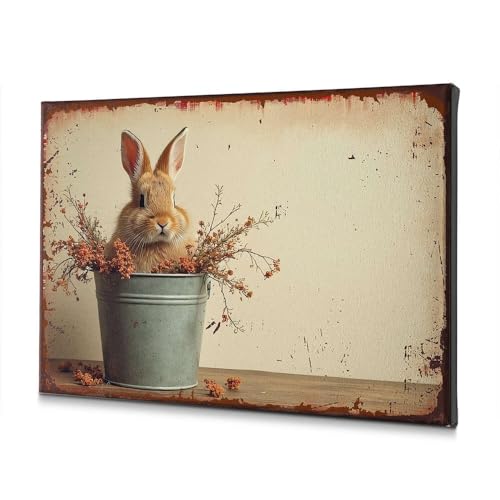 Toile lapin mignon 30x40 cm et fleurs d'automne rustique