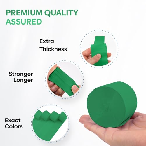 Image of 4 Green Crepe Paper Streamers, 328ft Pack of Party Decorations | Each roll is 82 ft long and 1.8 Inch wide ideal for Birthday Party Decor, Eco friendly Decor and St.Patrick's Day