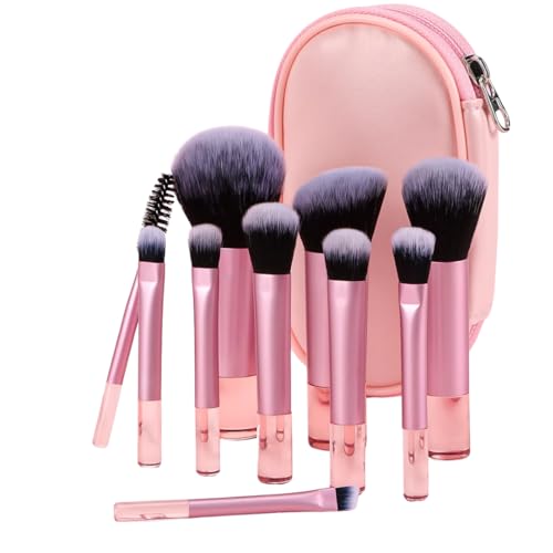 Kit de Pincéis de Maquiagem Multifuncional Rosa ou Roxo para Make Diária (10 Itens com estojo)