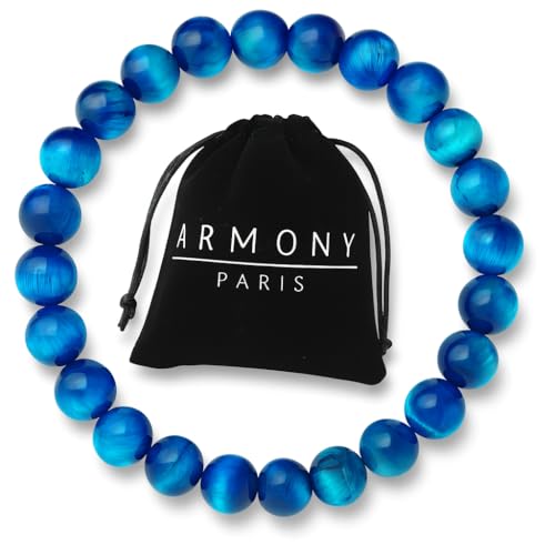 Chakra Armband Echte Steine Yin Yang Damen Männer (A Tigerauge Türkis 8 mm)