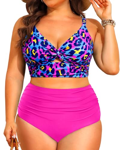 Image of Daci Plus Size Two Piece Swimsuits - Women High Waisted Bikini Tummy Control Bathing Suits Knot Twist Swimwear 2025