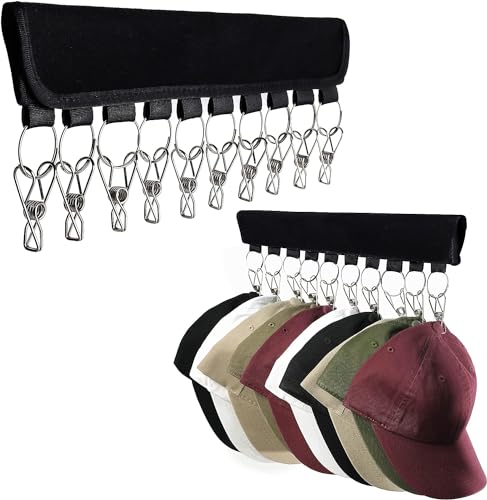 Tazive 帽子ハンガー 洗濯ハンガー ピンチハンガー 携帯ハンガー 10ピンチ 収納 洗濯バサミ 折り畳み 帽子 ソックス ハンカチ 小物 収納 省スペース 旅行用 家庭用 ブラック 2個セット(ブラック)