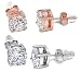 Buyless Fashion Surgical Steel 2 Pair Pack White And Rose Gold Round Crystal CZ Earrings Additional Push Back In Gift Box