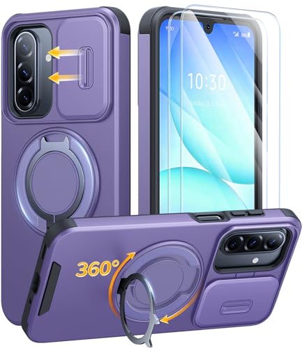 JAME for Samsung Galaxy A17/A16 5G Case, Ring Holder Stand, Slide Camera Cover, 2 Pack Screen Protectors, Dual-Layer Shockproof Protective, Magnetic Accessory Friendly Galaxy A16/A17 4G Case, Purple