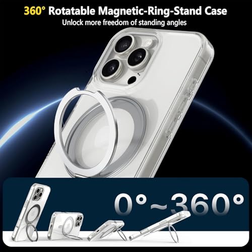 Image of eller sante Shiny Kickmag Back Cover Case for iPhone 16 Pro with Magnetic Ring Metal Kickstand Camera Screen Protector TPU Shockproof 10ft Drop Protection- Transparent