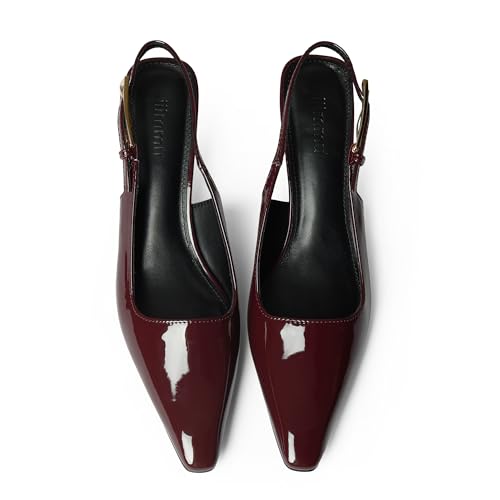 iiimmu Kitten Heels for Women 2 inch Low Heel Pointed Closed Toe Slingback Pumps Dress Shoes, Faux Leather