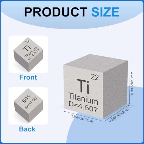 Image of 0.39 inch Titanium Metal Element Cube 10MM Density Cubes 99.5% High Purity, Periodic Table of Elements Collection for Element Collections Hobbies, Pure Titanium Cube(Ti 0.39 Inch)