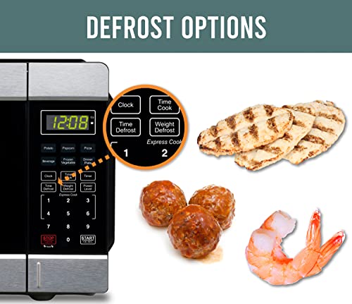 Farberware Fmg11Ss Countertop Microwave Oven, 1.1 Cu. Ft. 1000-Watt, Led Display, Push Button Door, Child Lock, Stainless Steel #TOP4