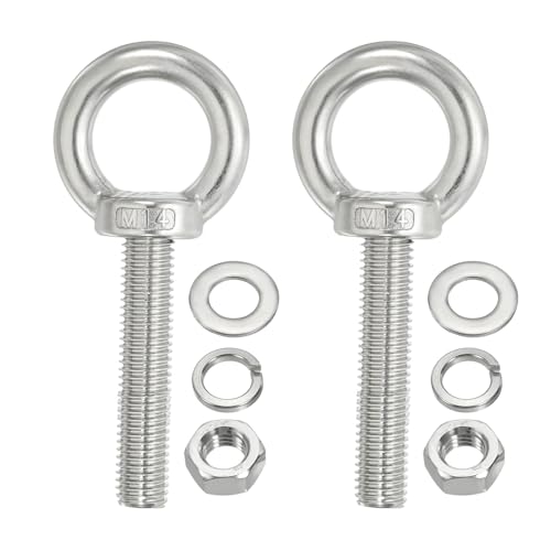 Image of PATIKIL M14 x 60mm Lifting Shoulder Eye Bolt, 2Pcs 304 Stainless Steel Lifting Ring Threaded Eyebolt with Nuts Washers for Hanging Hammocks Articles