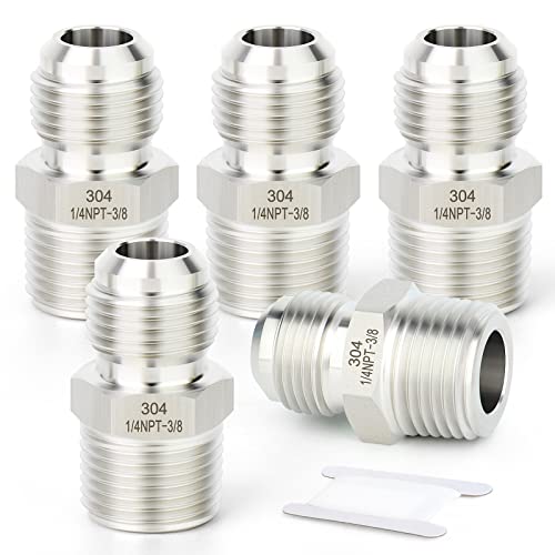 Image of TAISHER 5PCS Forging of 304 Stainless Steel Tube Flare Fittings, 3 /8 inch Male Flare x 1 /4 inch NPT Male, Half Union