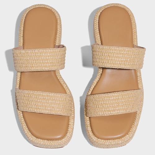 Image of Erocalli Platform Sandals Women Cute Wedge Espadrilles Slip on Summer Beach Raffia Vacation Sandal Comfortable Open Toe Dressy Shoes