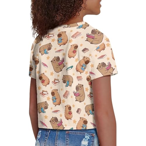 Image of Girls Crop Tees Crew Neck Casual Short Sleeve T Shirts Kids Loose Soft Comfortable Tees Blouses Shirt for Little Girl