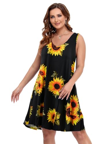 Image of BELAROI Women Casual Summer Beach Dresses Plus Size Sundress V Neck Pockets Swing Tank Dress Cover Ups
