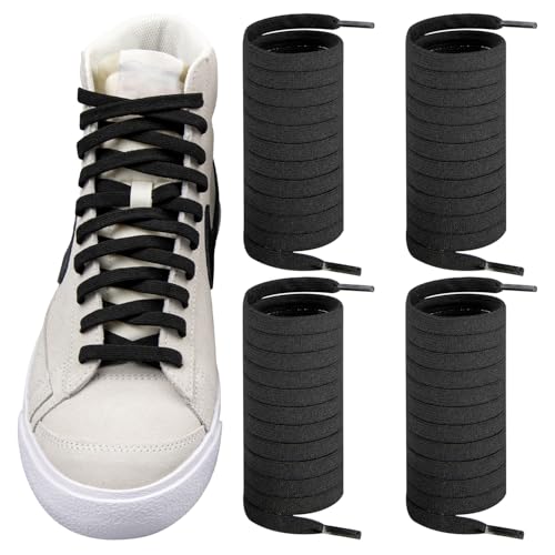 Endoto 2 Paare Elastische Schnürsenkel für Nike Blazer Schuhe, Ersatz Ohne Binden Flache Schuhbänder Shoelacs Laces (Schwarz, 54 Zoll)