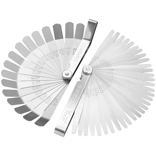 Spurtar Galgas de Espesores Colocar, 32 Cuchillas Cónicas y 16 Cuchillas Desplazadas, Calibrador de Espesores Sae y Métrico de Doble Marcado para Bujías, Válvulas, Pistones y Guitarras