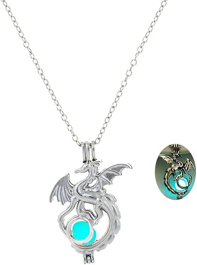 Hifunny Luminous Dragon Necklace Retro Glowing Animal Flying Dragon Pendant Necklace for Women Men Simple Halloween Jewelry