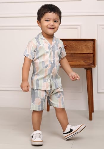 Image of POLKA TOTS Boys 100% Cotton Vacation Wear Co-ord Set | Trendy Printed Shirt & Shorts Combo for Kids | Breathable Summer Beach Outfit for Toddlers & Infants | Lightweight Daily Wear & Night Suit