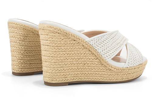Women's Wedge Slides -Sandals - espadrilles raffia sandals -summer Open Toe platform Slip On high heel casual sandals beach comfortable slippers4