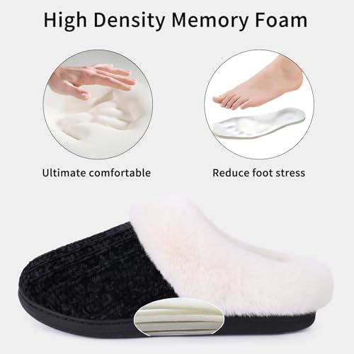 Image of Evshine Warm Knit House Slippers for Women Comfy Wool-Like Lined Chenille Slippers with Memory Foam and Indoor Outdoor Soles
