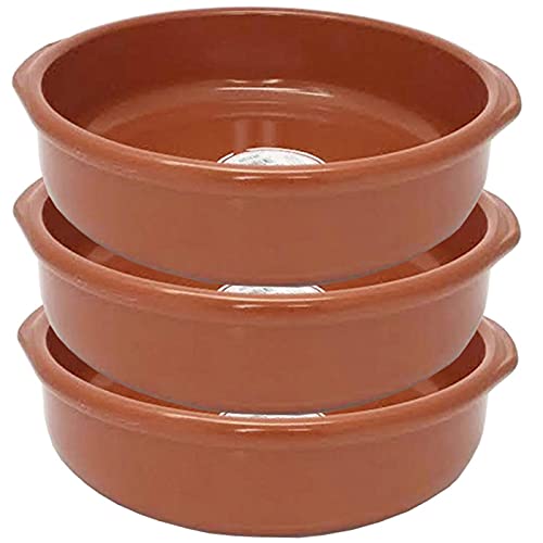 Tradineur - Pack de 3 Cazuelas redondas de barro - Aptas para vitro y horno - Ideales para guisos y asados caseros –Ø 32 cm