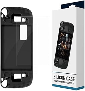BestFire Steam Deck Case with 2-Pack Screen Protector Glass for Steam Deck Silicone Skin Vinyl Shockproof Protective Cover Case Non-Slip Anti-Collision Accessories Compatible with Steam Deck Console