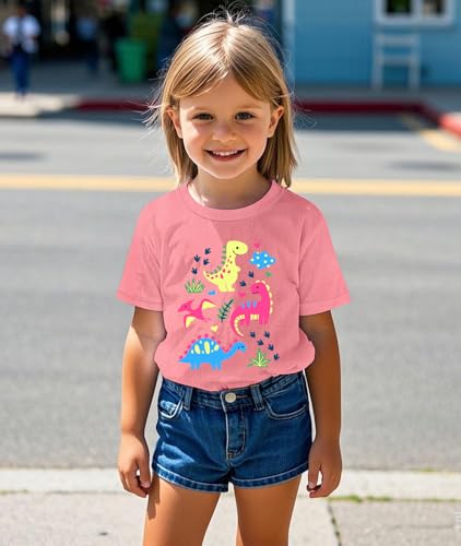 Image of Toddler Girls Clothes T-Shirt Short Sleeve Graphic Tee Cartoon Dinosaur 2-6T Girl Shirt Summer