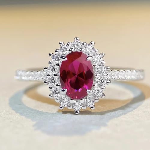 Oval Cut Lab-Created Ruby & Moissanite Halo Engagement 925 Sterling Silver Ring Timeless, Elegant Jewelry for Women4